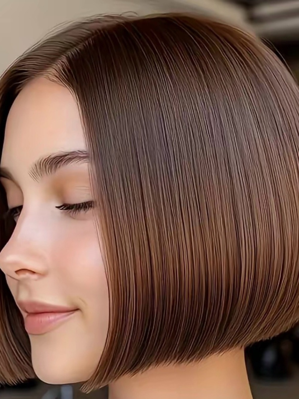 Sleek Chestnut Brown Short Bob Human Hair Hairpiece for Women